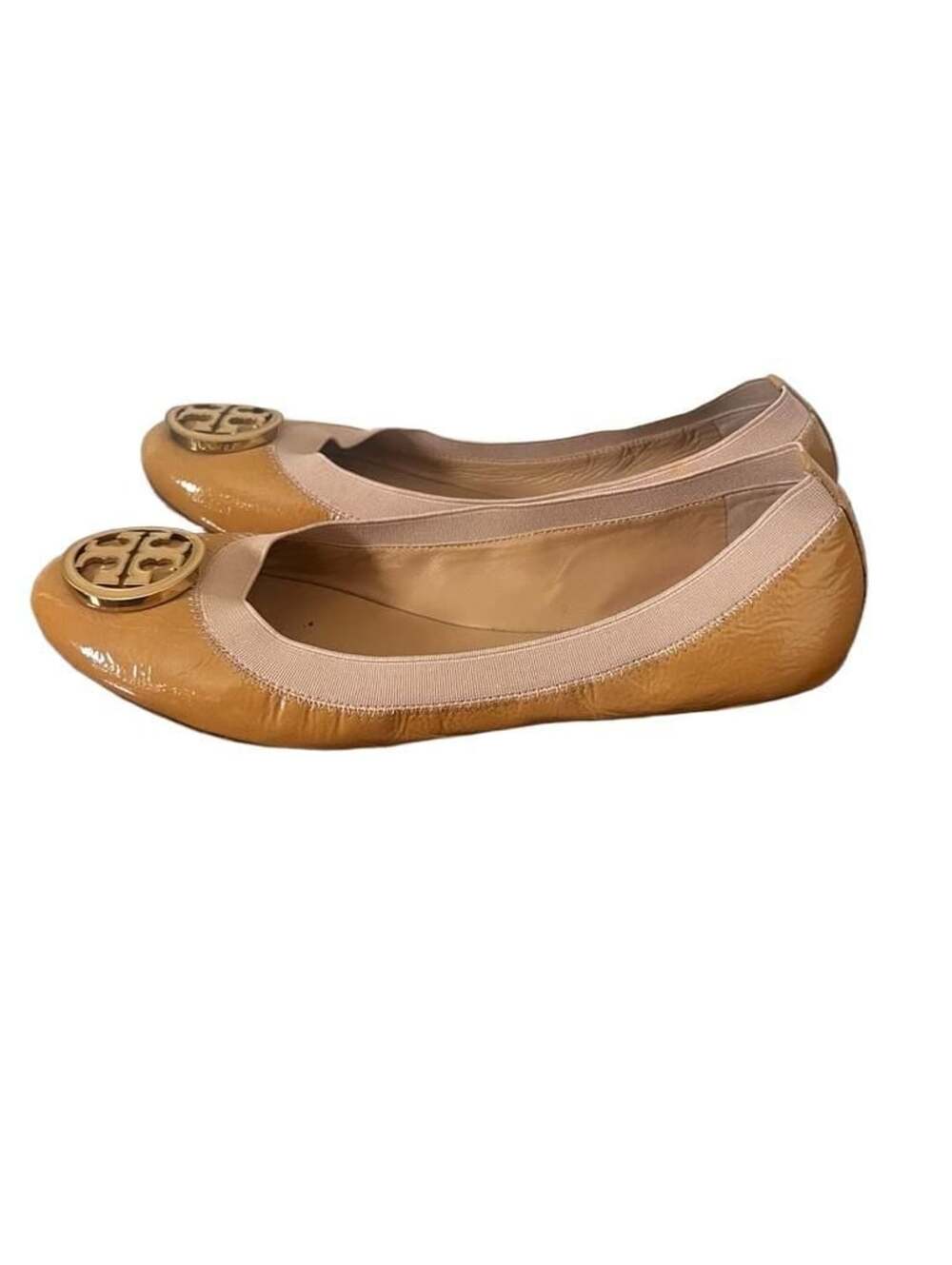 Tory Burch Women's Caroline Patent Leather Logo Ballet Flats Tan Size 9M - Picture 4 of 11